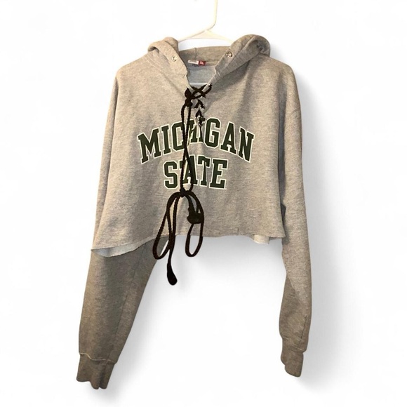 Gray Lace-Up Michigan State Hoodie - Picture 1 of 8